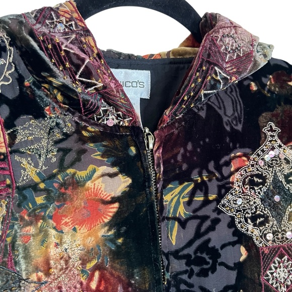 VINTAGE Burnout Velvet Embroidered Beaded Boho Whimsigoth Stevie Nicks Hoodie - Picture 4 of 8